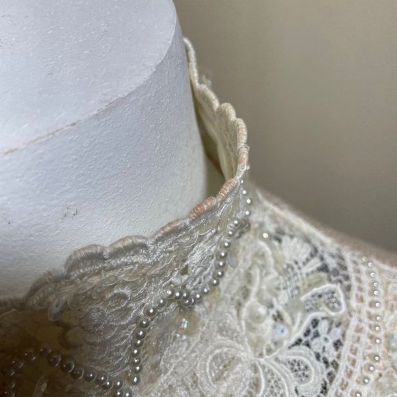 80s Vintage Scott McClintock Peach Long Sleeve Sweater with Lace Applique LG - Picture 7 of 8